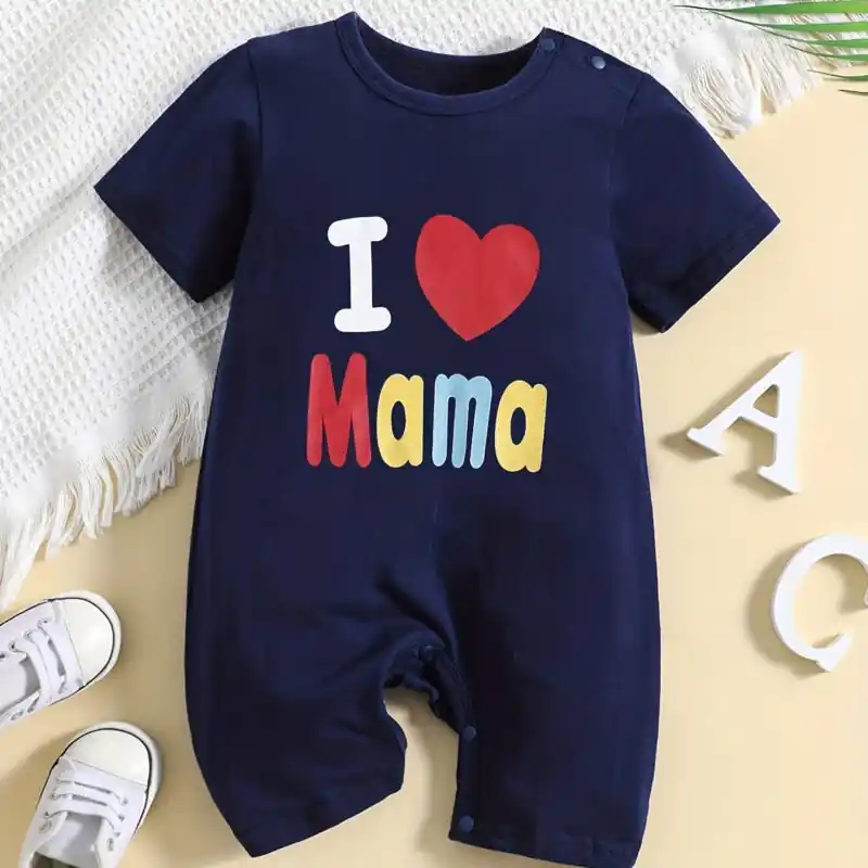 Newborn Unisex Cotton Romper I Love Mama Graphic Jumpsuit Infant Outfit