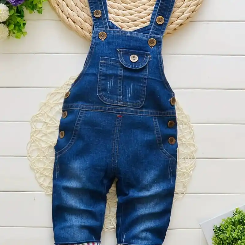 Adjustable Baby Denim Overalls With Cute Print For Little Boys