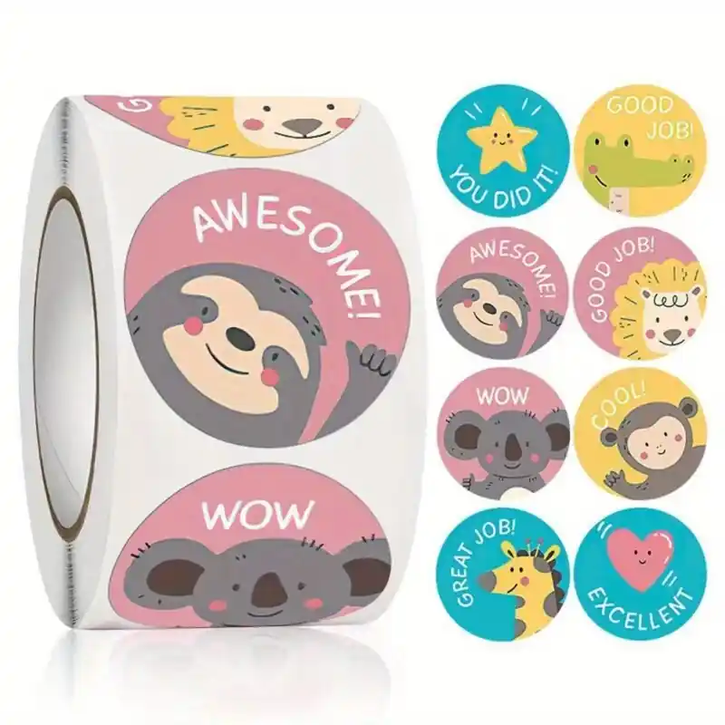 500pcs Motivational Classroom Reward Stickers 8 Cartoon Designs 1 Diameter