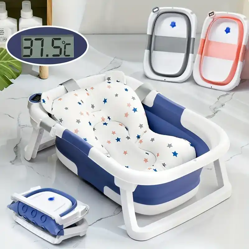 Silicone Foldable Baby Bathtub With Realtime Temperature Monitor Ideal Holiday Gift