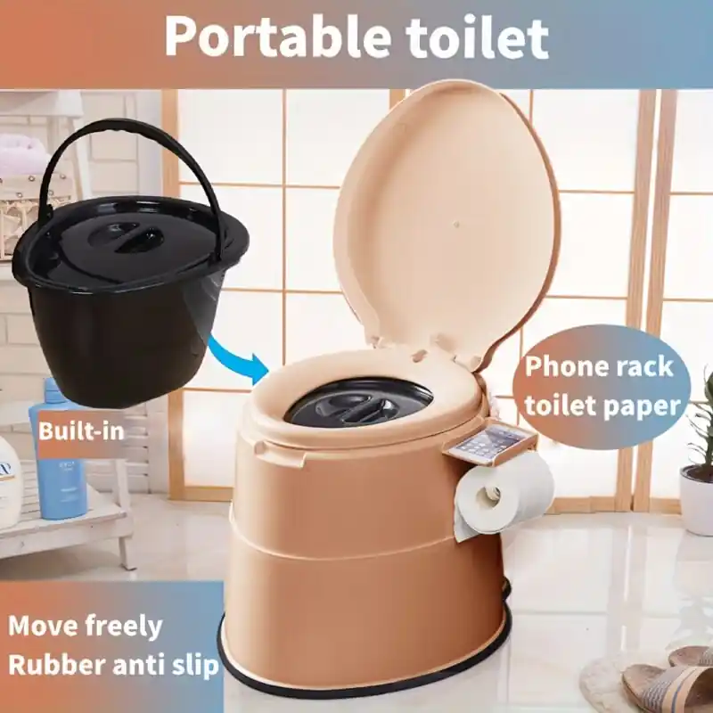 Portable Camping Toilet With Removable Bucket And Phone Holder For Rv Hiking