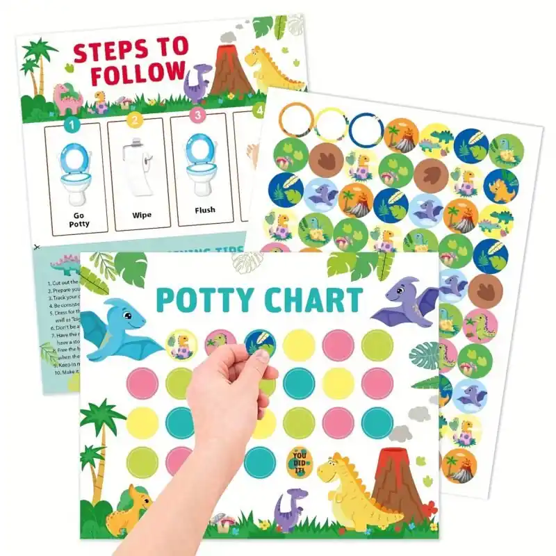 Dinosaur Theme Magnetic Toilet Training Chart Set For Toddlers Reusable