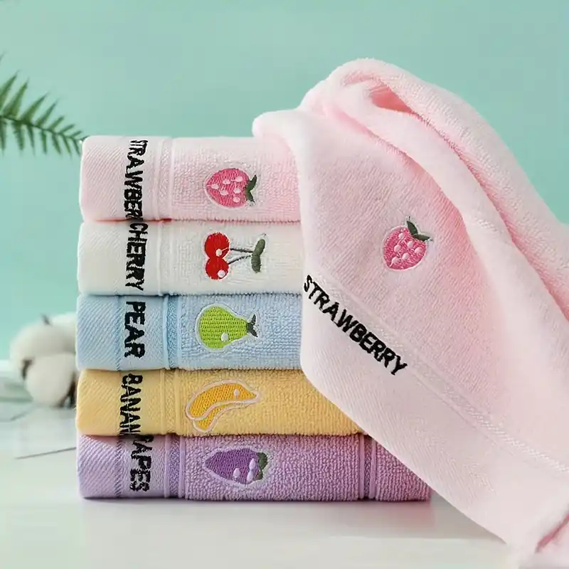 Soft Absorbent Cotton Baby Towel With Cute Cartoon Fruit Design