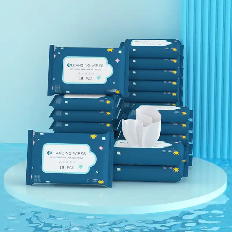 Portable Travel Wet Wipes Daily Use Nonwoven Cleaning 10 Sheets