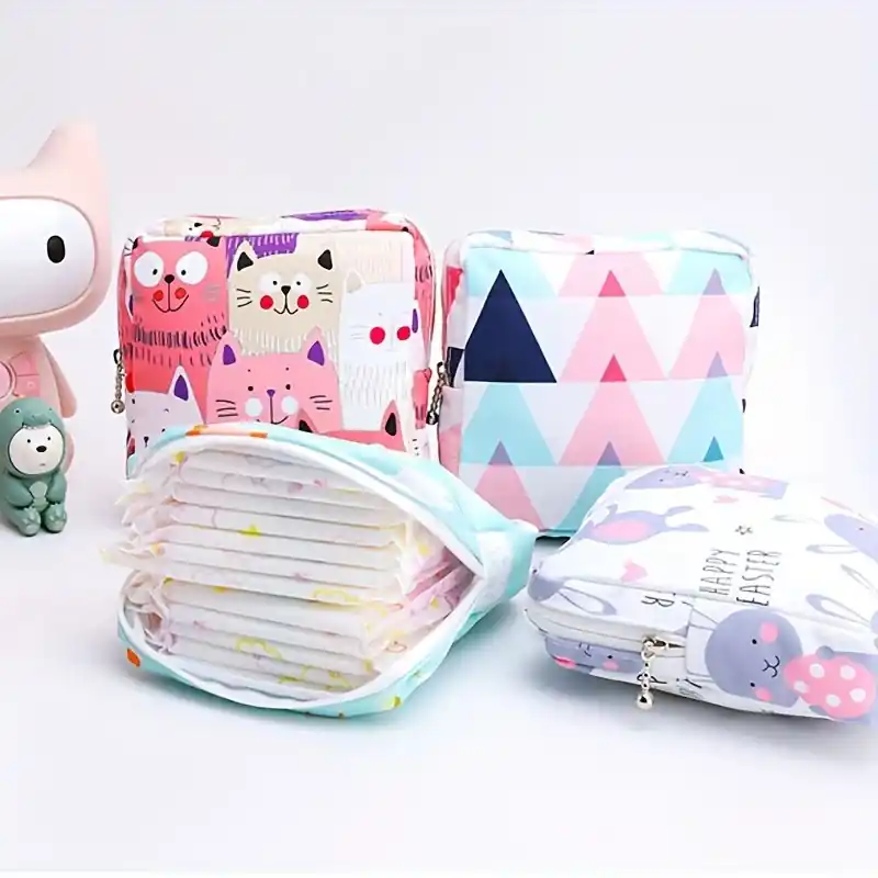 Large Waterproof Sanitary Napkin Storage Bag With Cute Cartoon Print