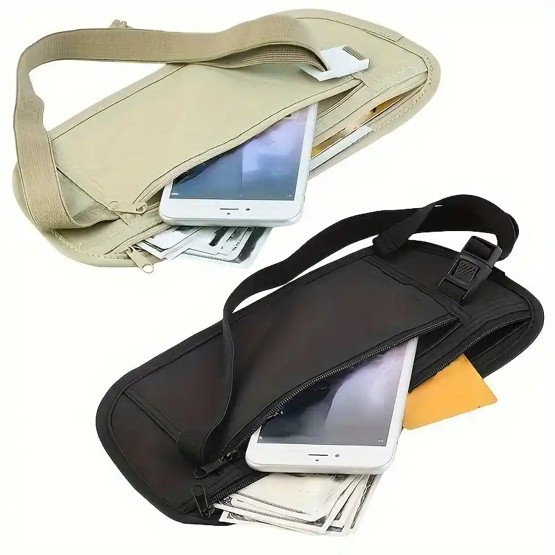 Versatile Zippered Portable Storage Waist Bag For Passport Solid Color
