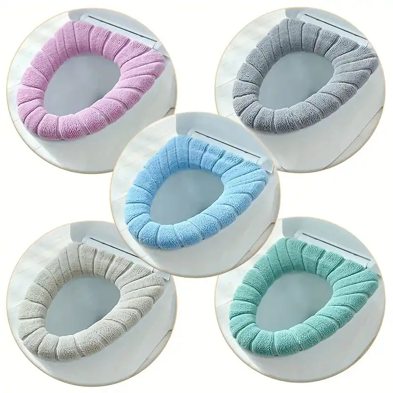 5pcs Warm Winter Toilet Seat Cushions Plush Knitted Covers Ideal For Patients