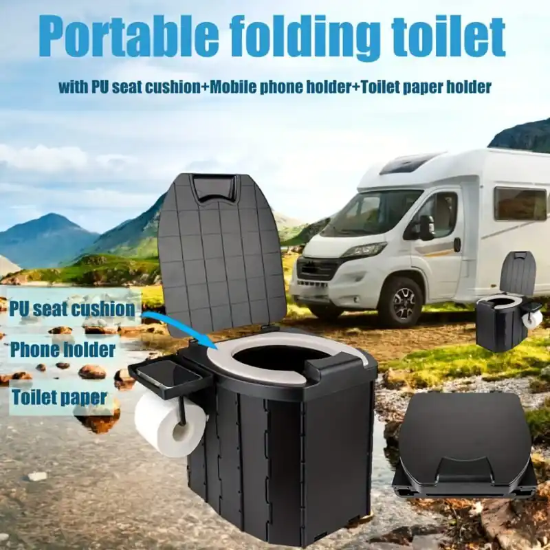 Folding Portable Toilet With Pu Cushion For Camping Rv Car Travel