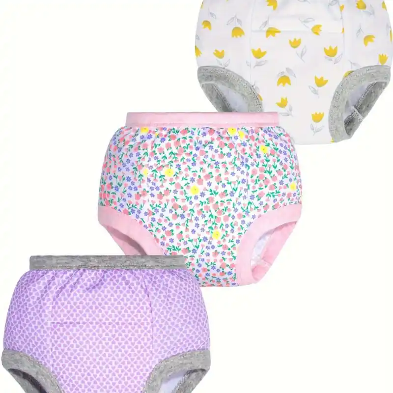 Breathable Cotton Training Diaper Pants For Baby Girls Washable 3pcs Set