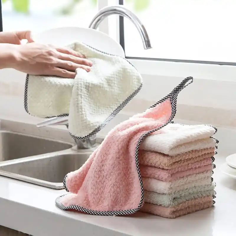 Reusable Thickened Coral Velvet Kitchen Cleaning Towels Machine Washable 20pcs