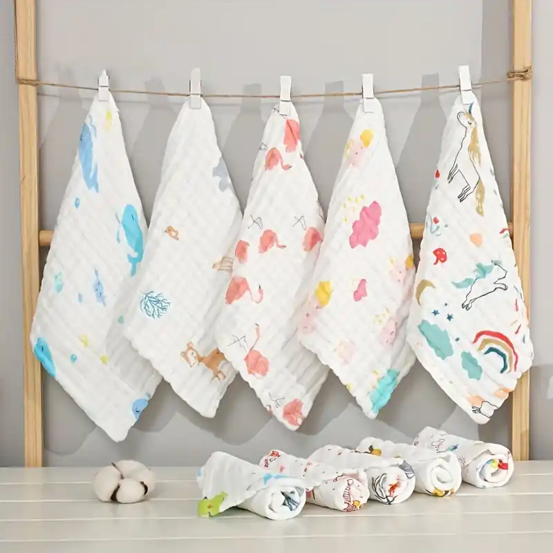 5pcs Soft Cotton Muslin Baby Washcloths Absorbent Face Towels For Sensitive Skin