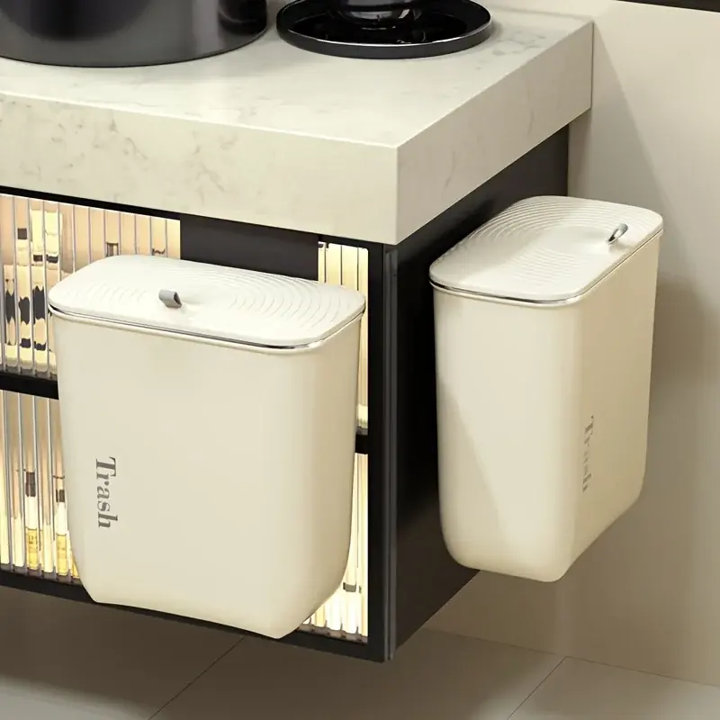 Hanging Bathroom Trash Can With Lid Household Waste Storage Basket
