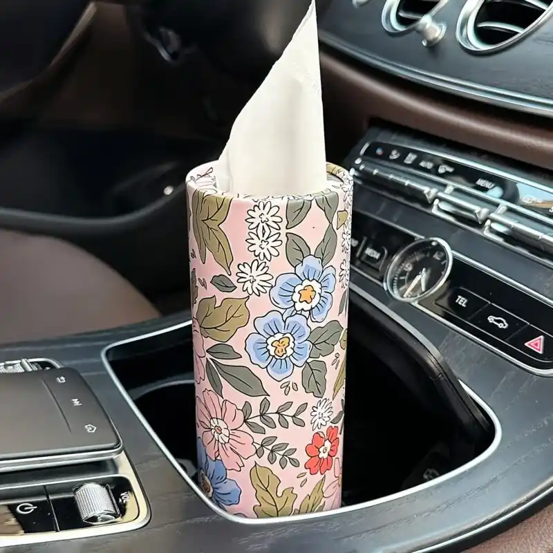 Floral Car Tissue Box With Facial Tissues For Home Travel