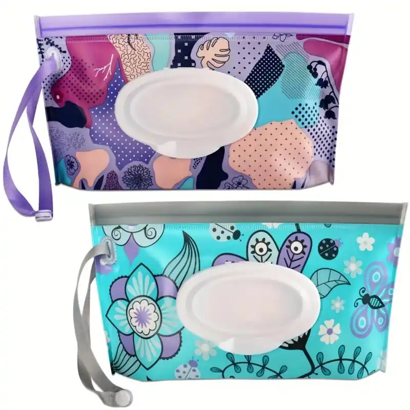 2pc Reusable Travel Wet Wipe Pouch Set Portable Dispenser Container