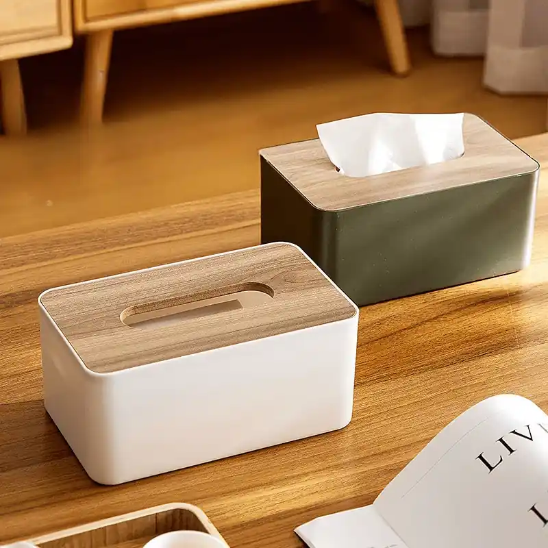 Wooden Tissue Box Holder Removable Paper Towel Storage For Office Restaurants