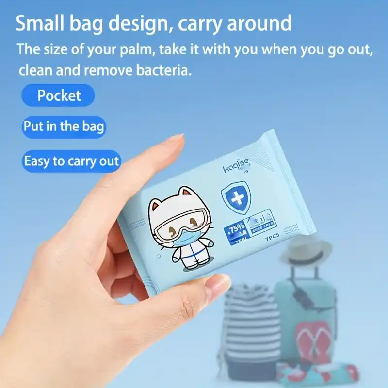 7pack Portable Mini 75 Alcohol Disinfection Wipes For Hand Hygiene