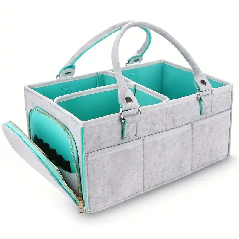 Large Capacity Felt Diaper Storage Bag With Zipper Side Pockets
