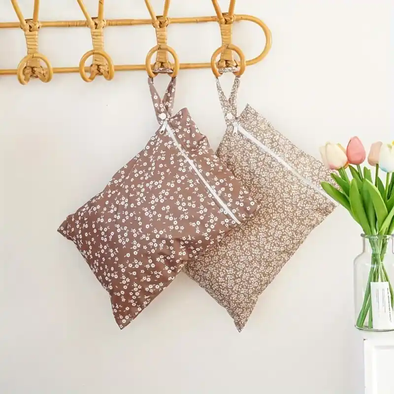 2piece Waterproof Animal Floral Print Portable Diaper Wetdry Bags