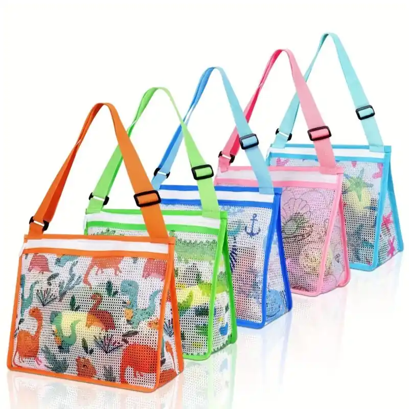 Colorful Mesh Beach Bag For Sand Toys Seashells Swimming Accessories