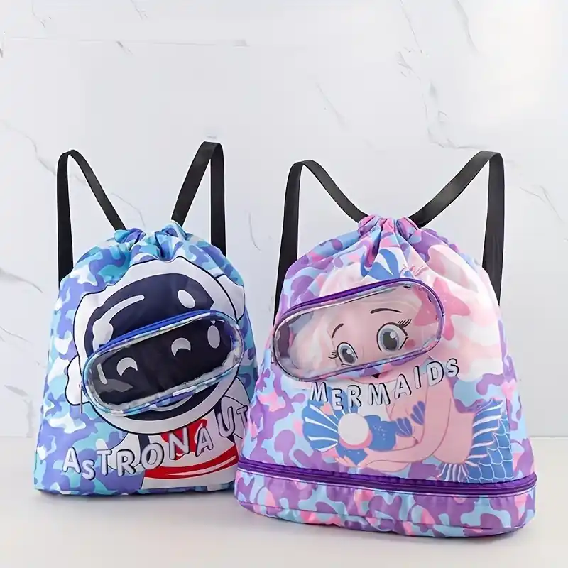 Waterproof Swimming Bag With Drywet Separation Unisex Cartoon Beach Backpack