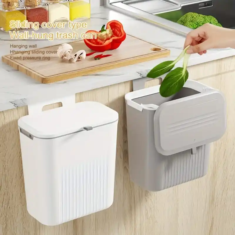 Large Capacity Wallmounted Hanging Trash Can With Slide Cover