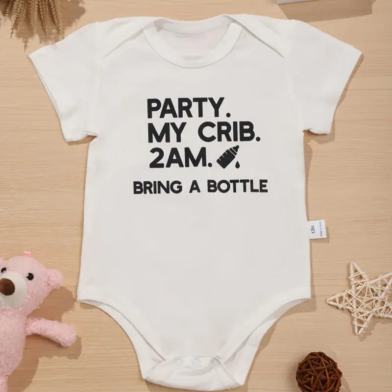 Pure Cotton Baby Romper Shortsleeve Unisex Onesie With Fun Letter Print