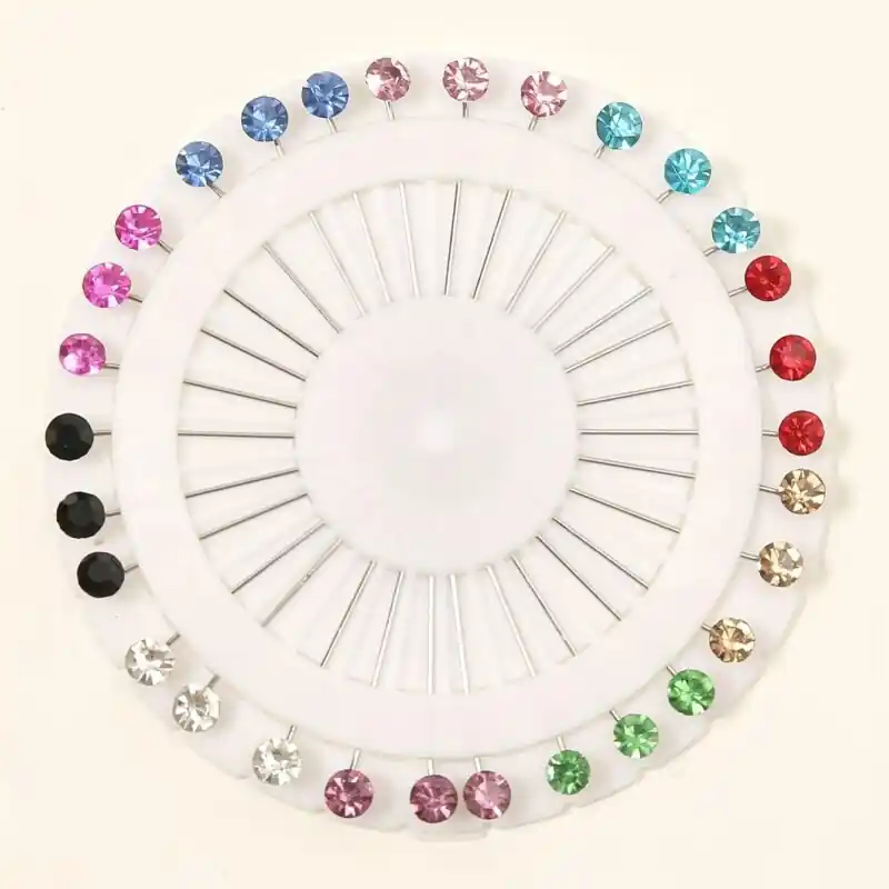 30pcs Rhinestone Hijab Pins Colorful Bandana Needle Womens Safety Brooch Pins