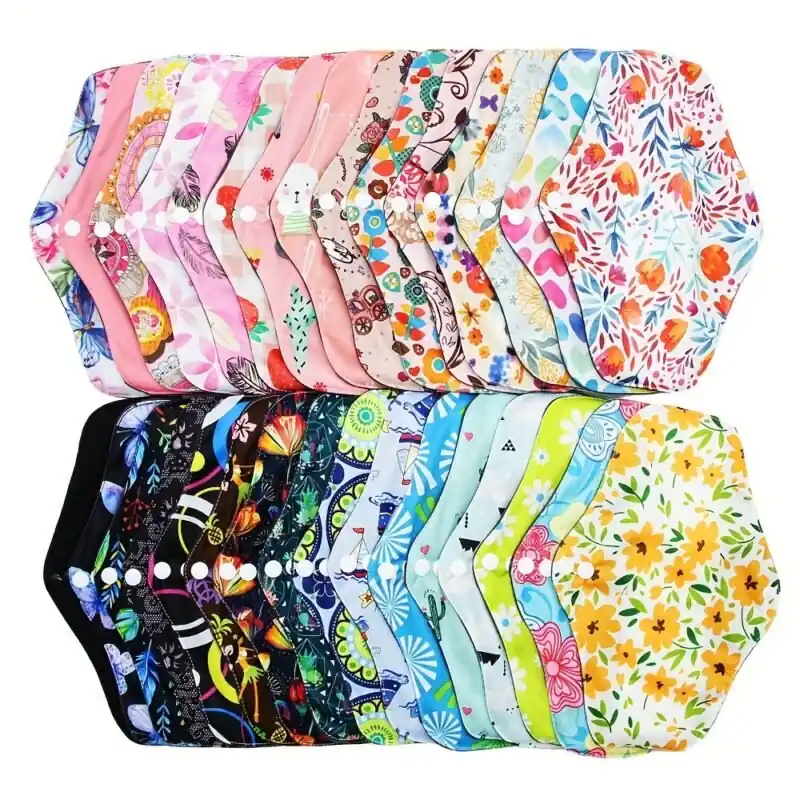 10pc Bamboo Reusable Menstrual Pads Set Washable Heavy Flow Overnight Liners