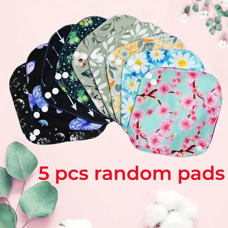 Bamboo Cloth Womens Sanitary Pads Reusable Washable Overnight High Flow 5pcs Set