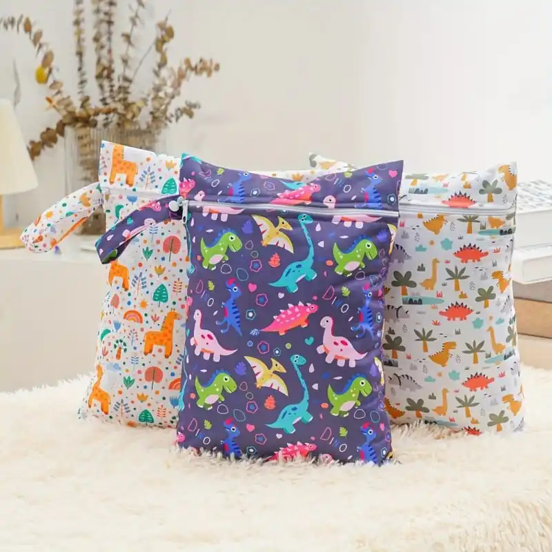 3pcs Waterproof Diaper Storage Bags Rainbow Animal Pattern Cosmetic Organizers