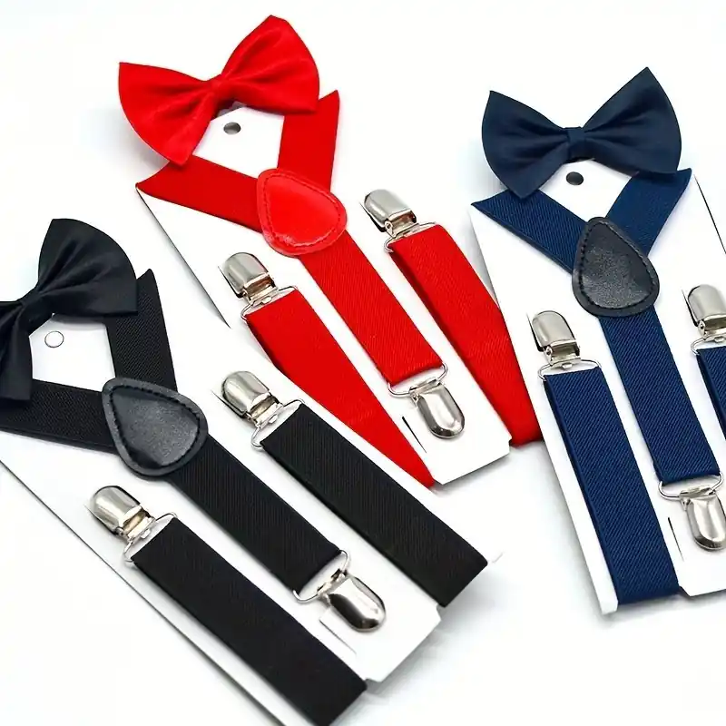 Adjustable Kids Bow Tie Pants Clip Set Ideal Gift For Boys Girls