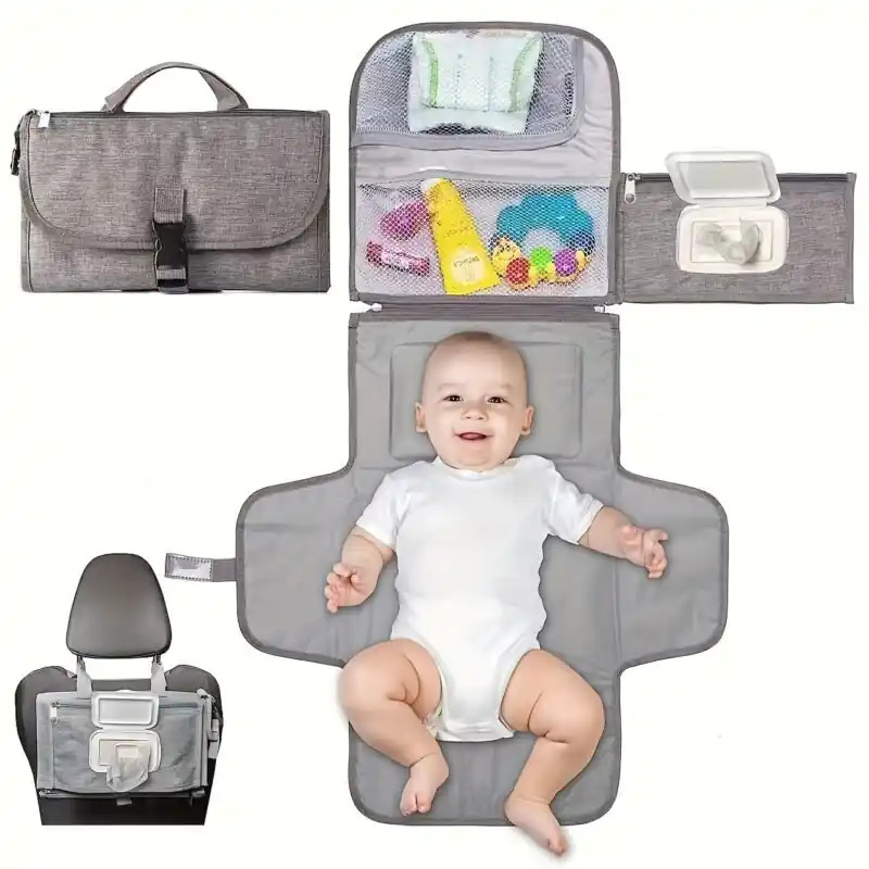 Portable Waterproof Newborn Diaper Changing Pad With Head Cushion Wipes Pocket