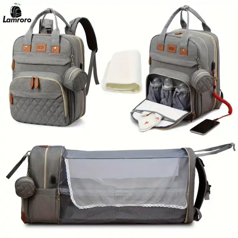 Multifunctional Large Capacity Diaper Bag Backpack With Usb Port Changing Pad
