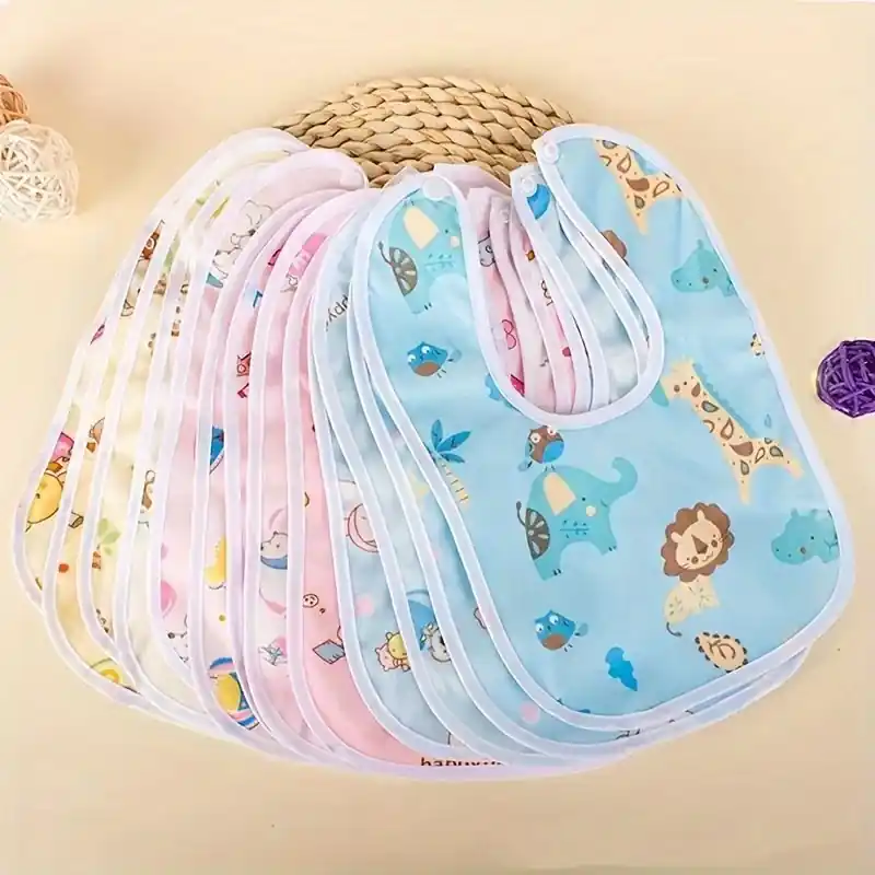 6pcs Cartoon Pattern Crystal Velvet Waterproof Feeding Bibs Easter Gift