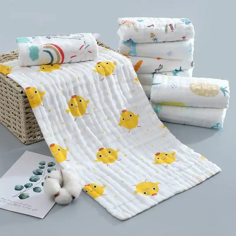 6layer Cotton Gauze Cartoon Baby Handkerchief Toddler Feeding Bibs