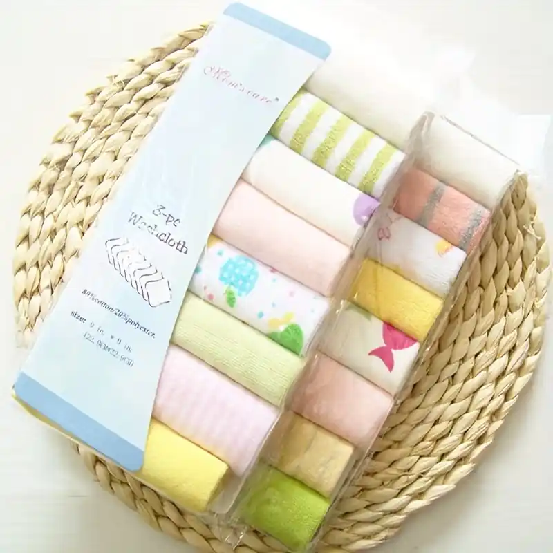 8pcs Soft Natural Cotton Baby Washcloths Bath Towel Burp Bib Set