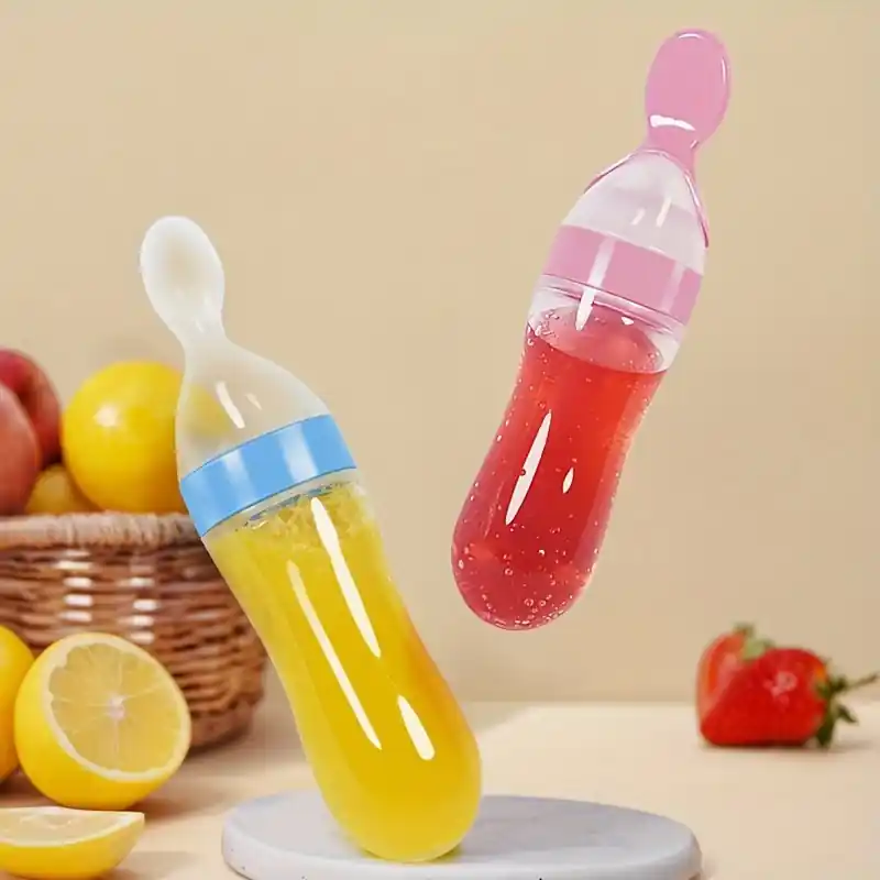 Silicone Baby Food Feeder Bottle With Stand Multifunctional Squeeze Spoon