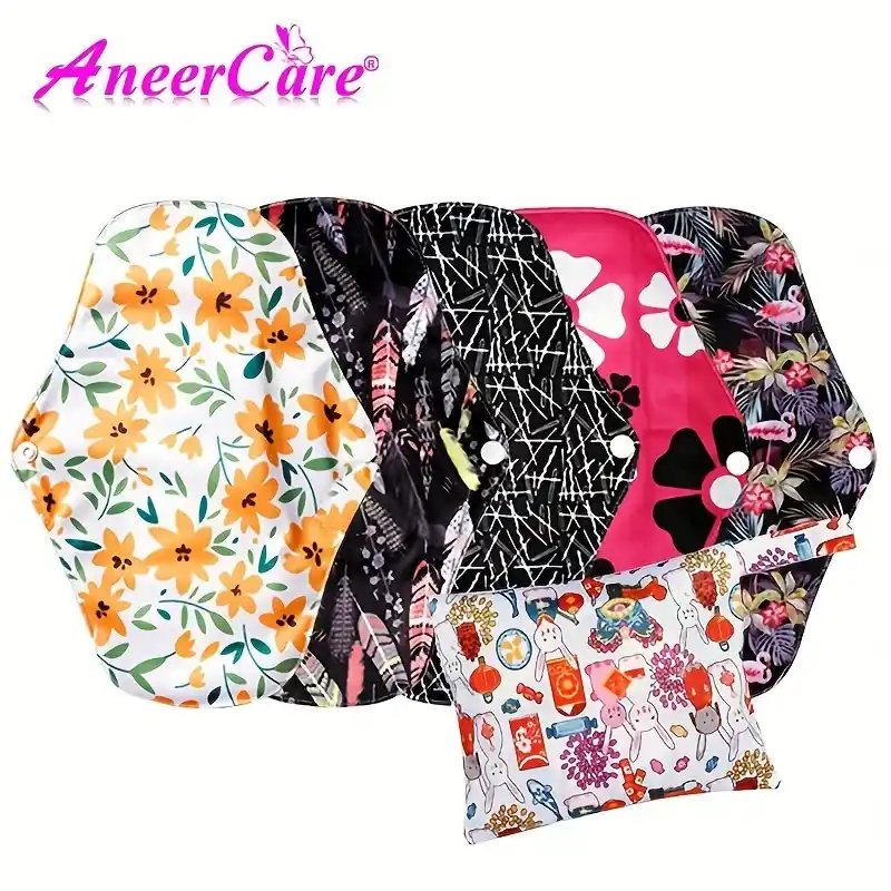 10pcs Reusable Bamboo Menstrual Pads Washable Heavy Flow Overnight Panty Liners