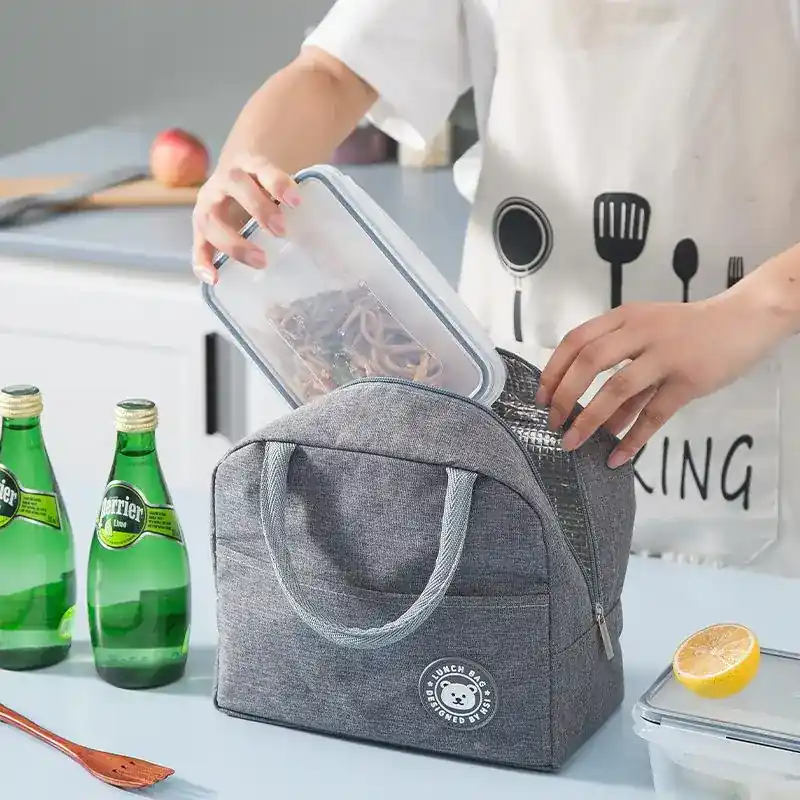 Insulated Canvas Lunch Bag Portable Bento Box For School Picnic