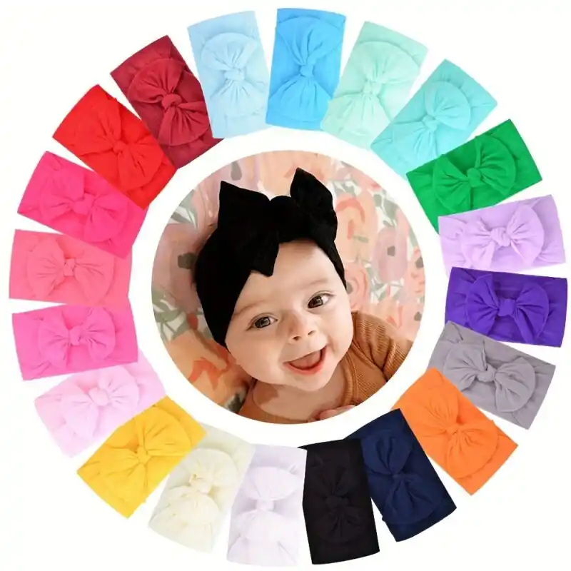 10pcs Baby Girls Soft Bow Headbands Random Colors Ideal Gift Festive Hair Accessories