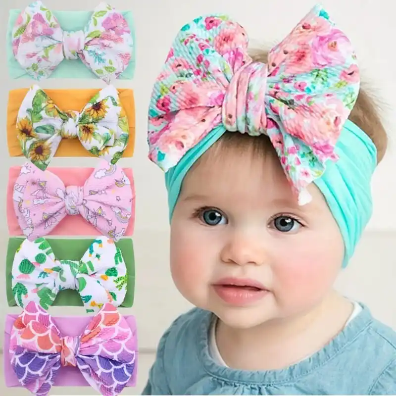 Baby Girl Bubble Bow Headband Twill Fabric Printed Ideal For 03 Years