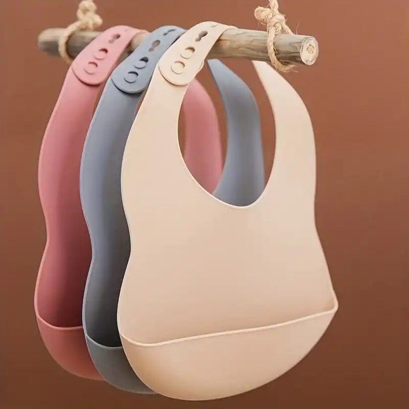 Adjustable Silicone Baby Bib In Plain Color Ideal Gift For Holidays