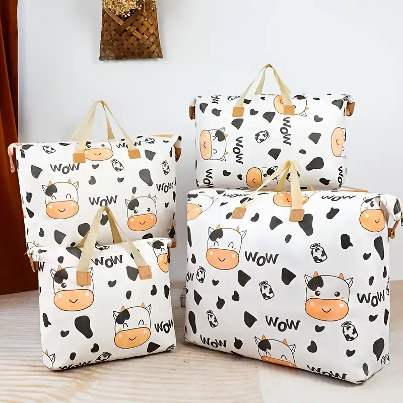 Largecapacity Cartoon Cow Travel Organizer Lightweight Foldable Storage Bag