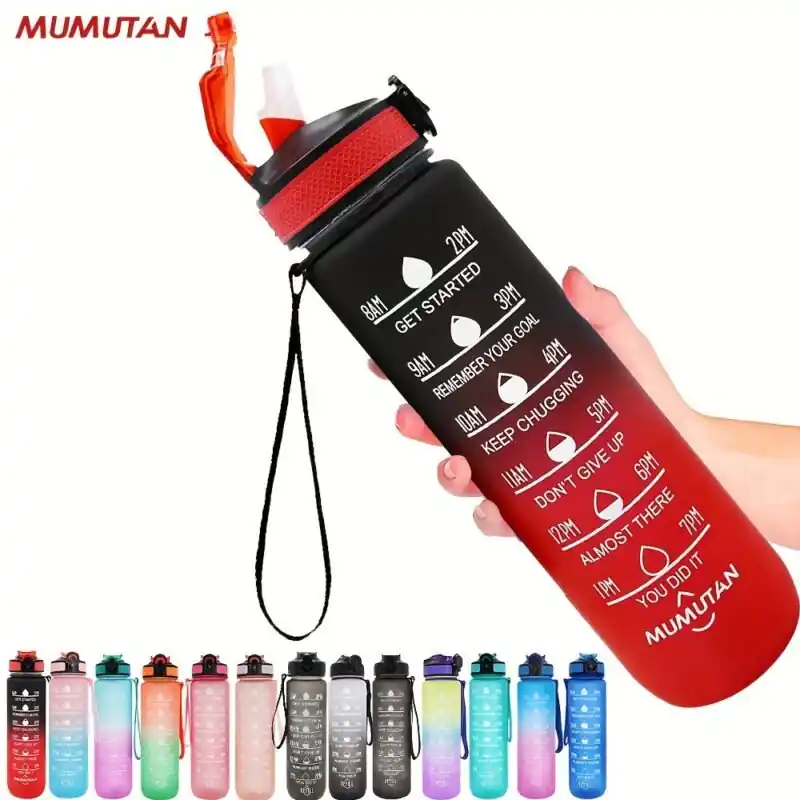 Leakproof 950ml Gradient Sports Water Bottle With Straw Time Scale