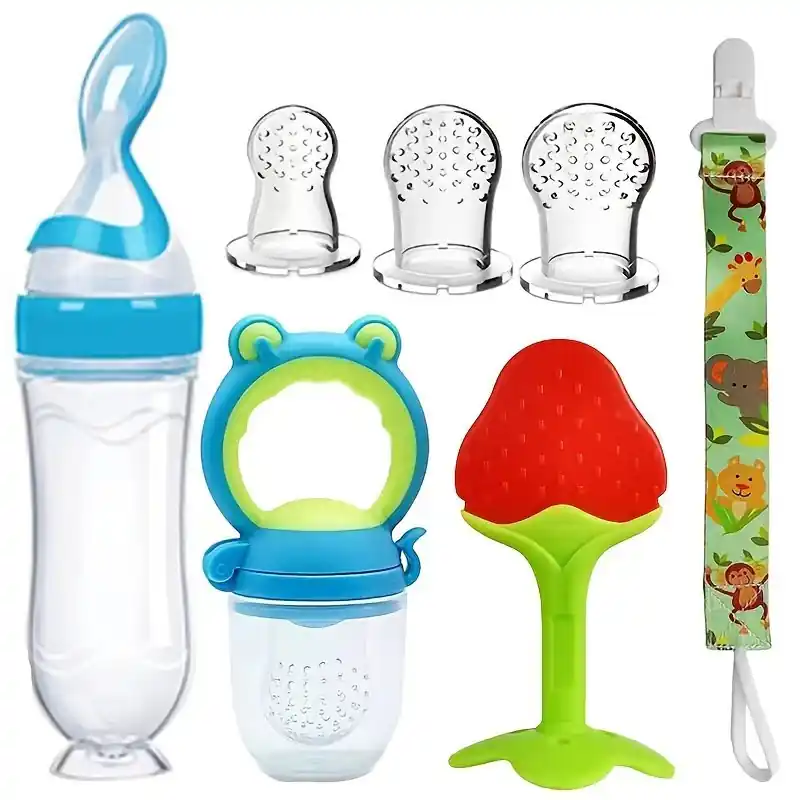 7piece Baby Feeding Set With Silicone Bottle And Teether Pacifier Clips