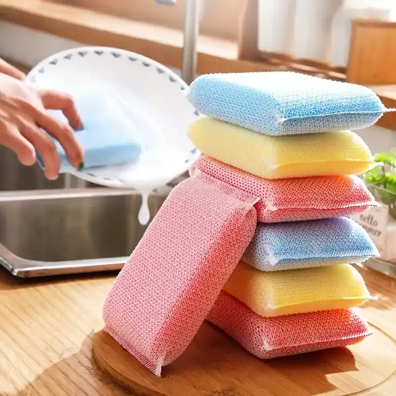 4pcs Thickened Scrub Sponge For Kitchen Dishwashing And Household Cleaning