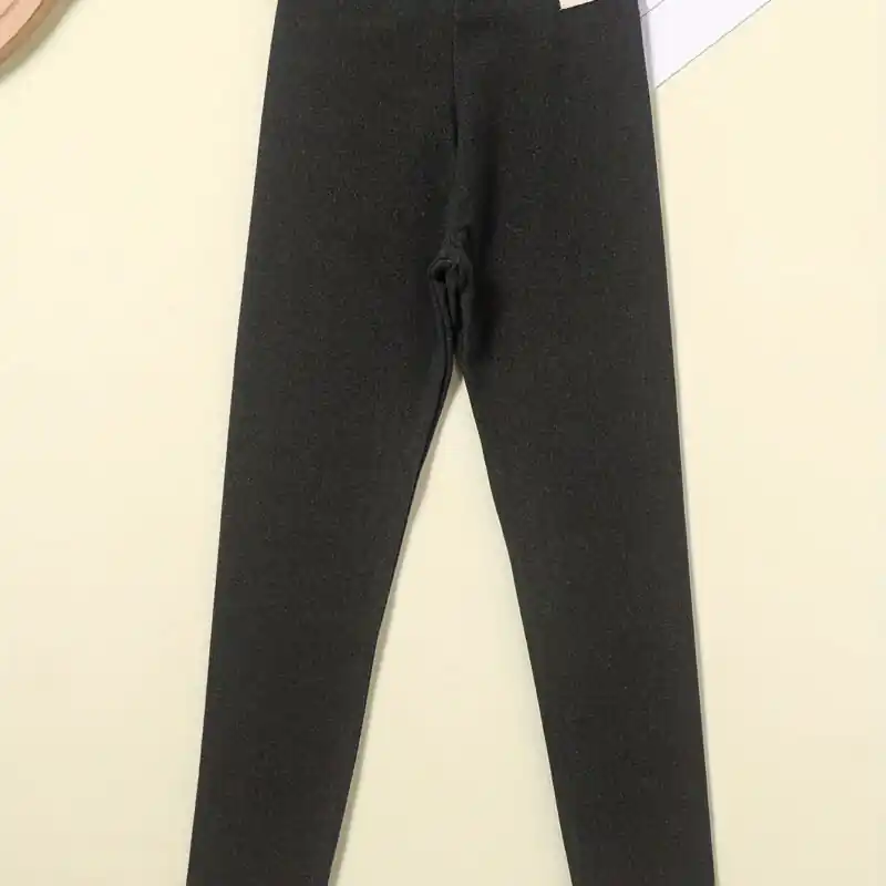 Kids Thermal Bunny Patched Leggings Solid Color Slim Fit Soft Comfort