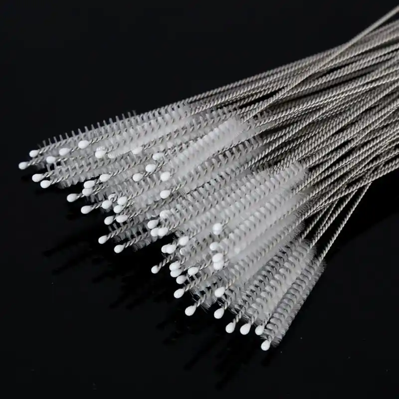 10pc Kitchen Cleaning Set Stainless Steel Bottle Soft Bristle Straw Brushes