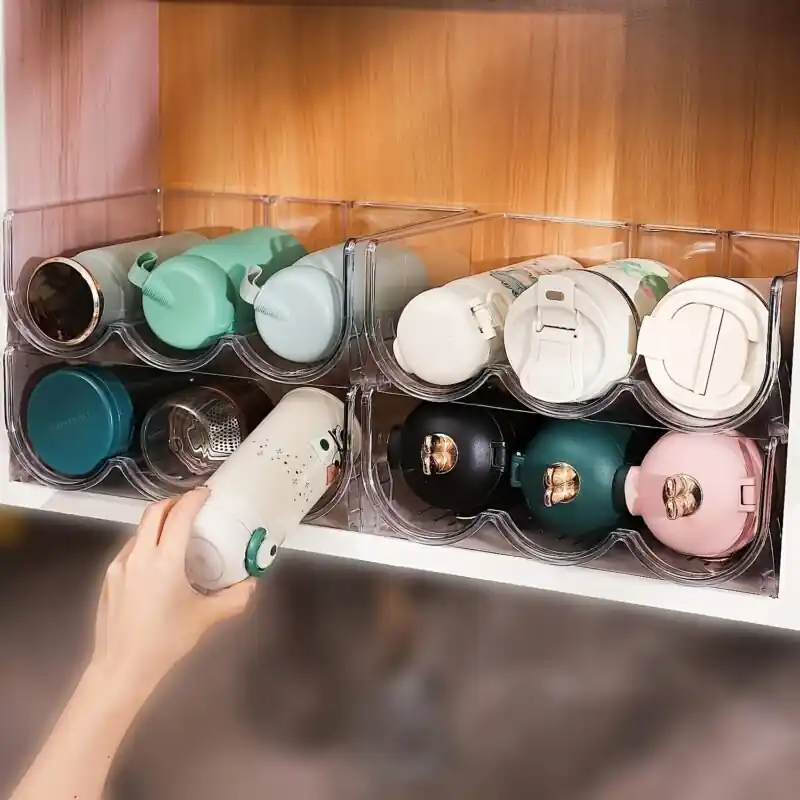 Stackable Water Bottle Organizer For Kitchen Pantry Fridge And Travel Mugs