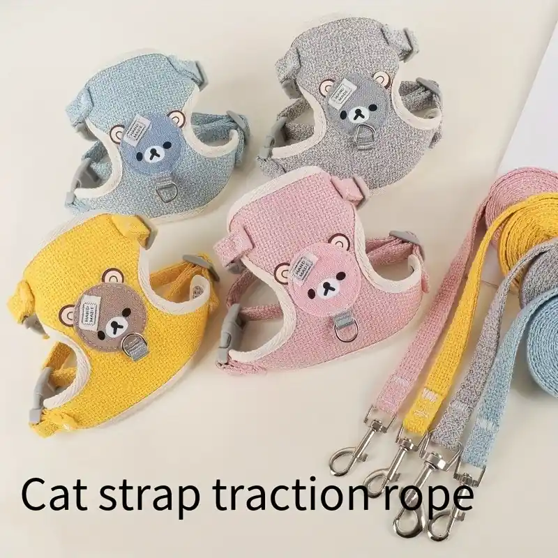 Breathable Ishaped Dog Harness And Leash Set Cute Cartoon Bear Decor
